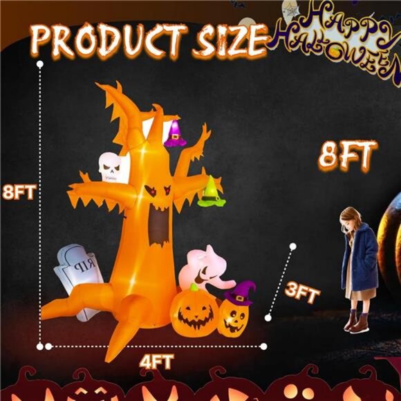 8 ft Halloween Inflatable Spooky Tree, with Ghosts Pumpkins Skull and Tombstone - Picture 2 of 7